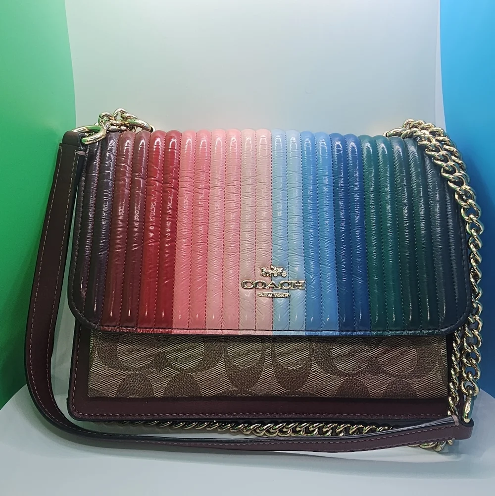 Coach Klaren Crossbody With Rainbow Linear Quilting. - Picture 2 of 16